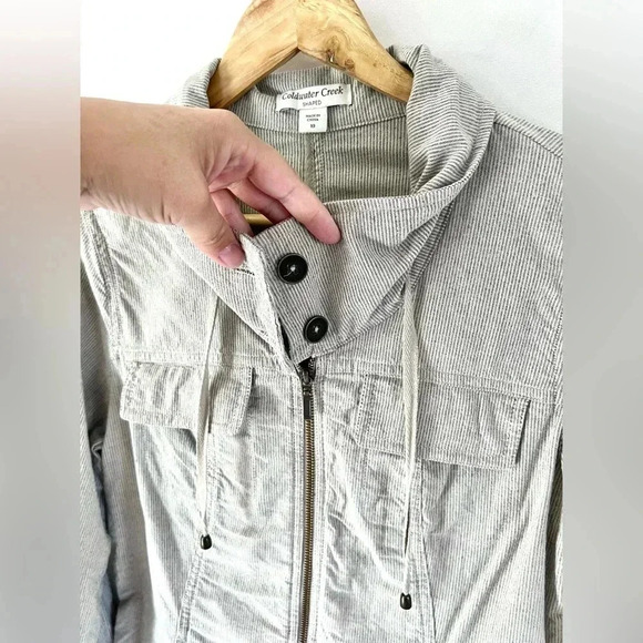 Coldwater Creek Shaped  Zip-Up Lightweight Striped Cotton Blend Roll Tab Jacket - Picture 6 of 11
